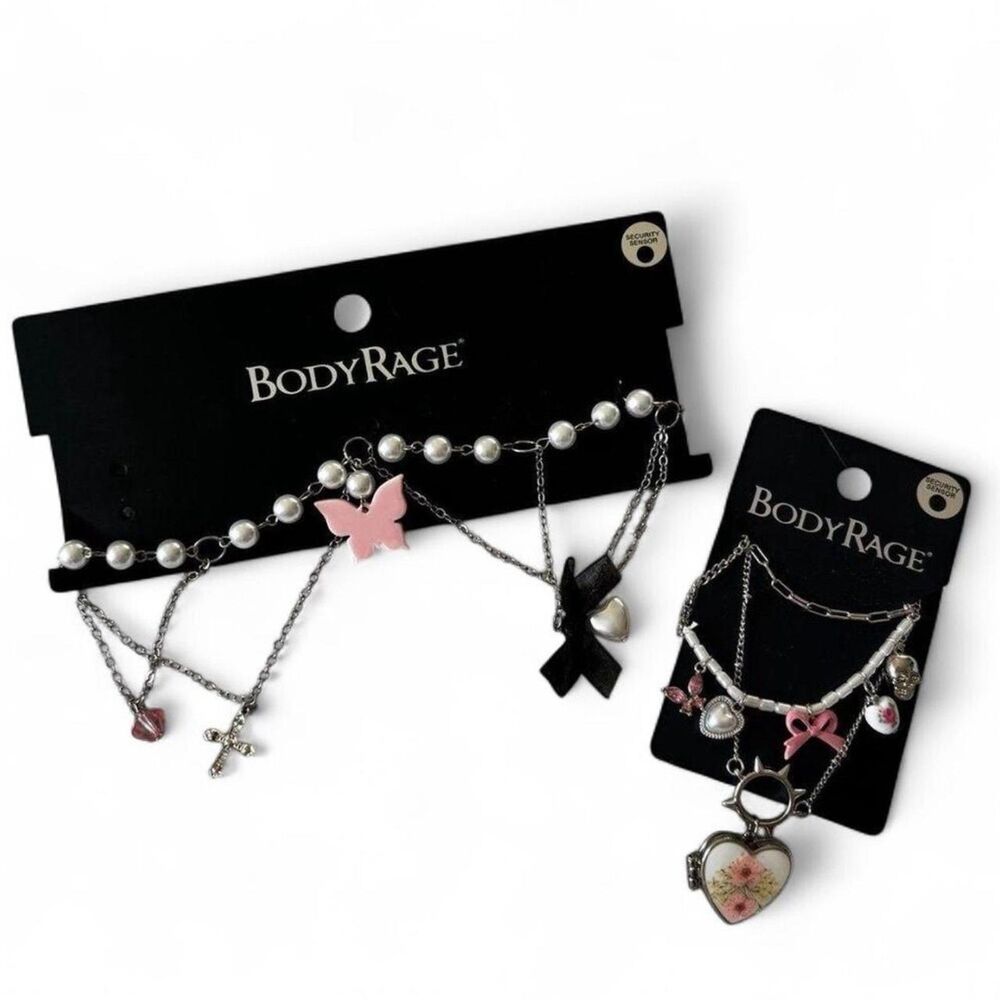 Spencer's Body Rage Butterfly Choker Locket Necklace Set NWT Y2K Alt Goth
